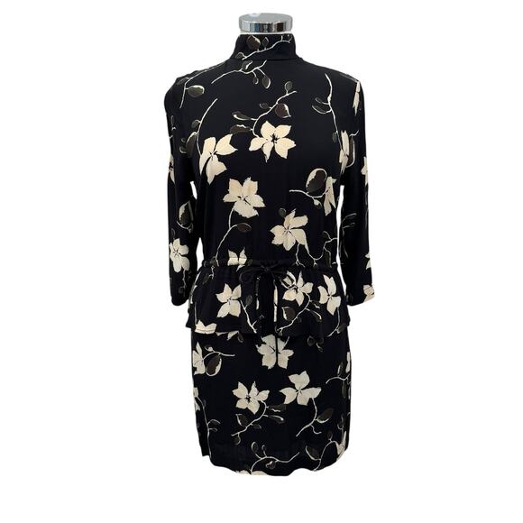 Ganni 1621 Rosemont Crepe Dress ¾” Sleeves Black Cream Floral Size 36 EU, 4 US - Picture 1 of 10